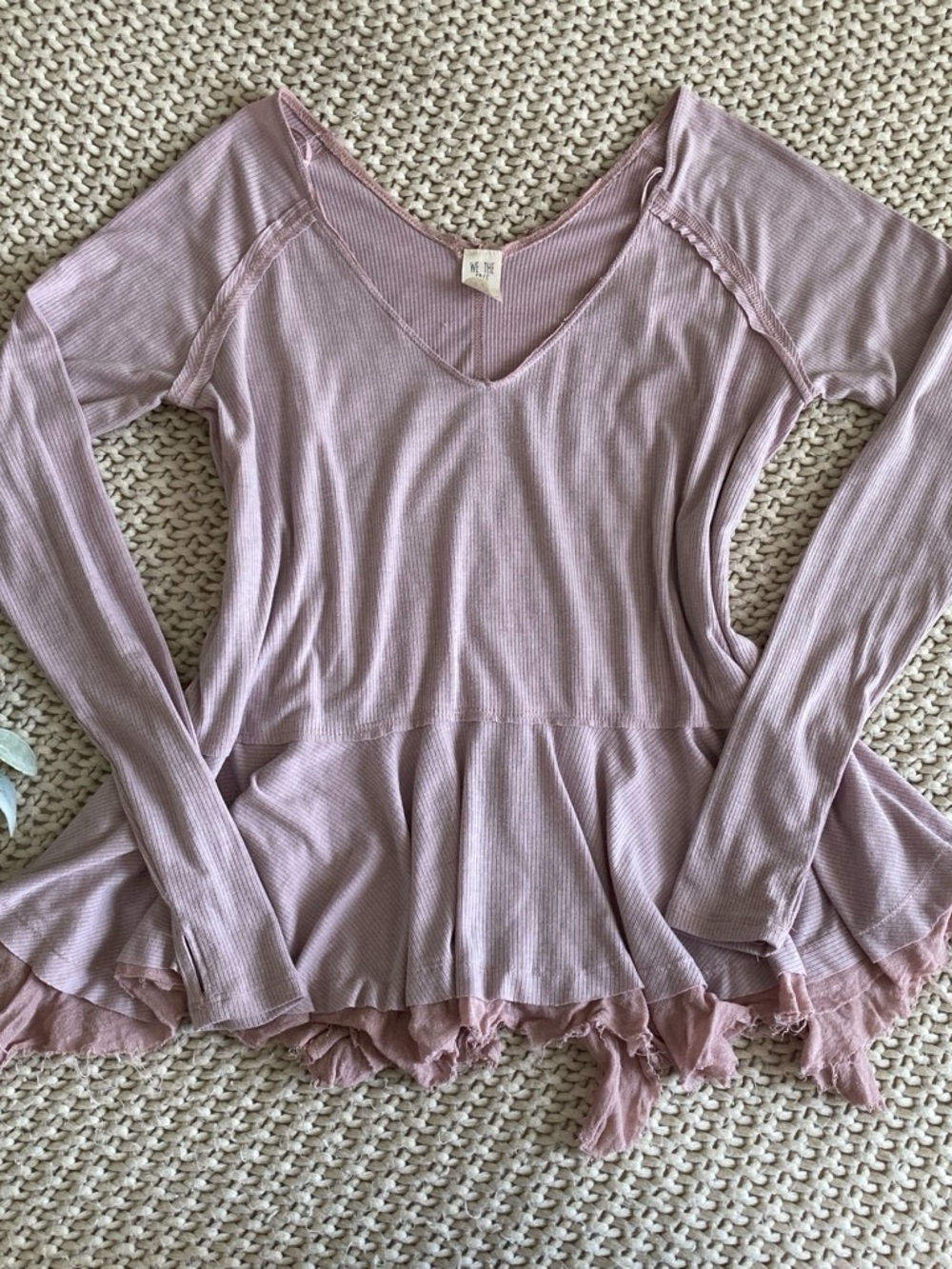 Free People We The Free Tangerine Tee Mauve S Ribbed Peplum Raw Hem Thumbholes